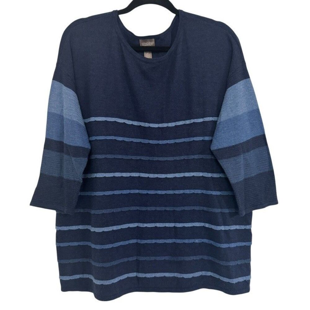 Chico's Women's Size 2 12 LARGE Touch of Cashmere Striped Sweater Indigo Blue - Picture 2 of 5